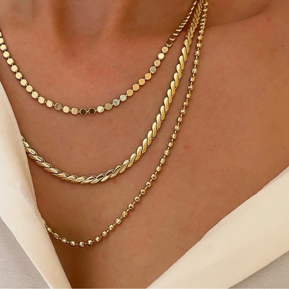 Flat Bead Sequin Chain Layering Choker | Waterproof 14K Gold Plated Necklace - Picture 6 of 13